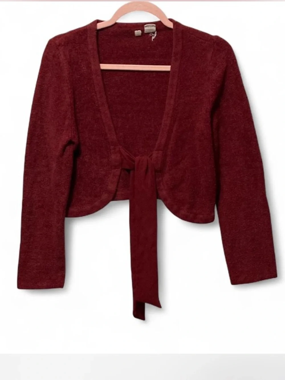 Anthropologie Wine Burgundy Tie-Front Women's Sweater - Picture 3 of 7